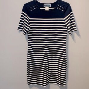 Karen Scott Navy And White Striped Sheath Dress